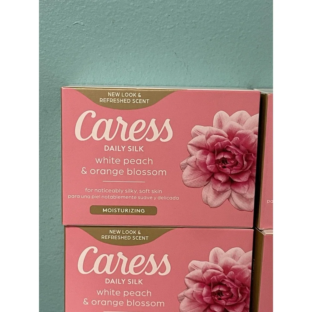 CARESS‎ DAILY SILK BAR SOAP WHITE PEACH & ORANGE BLOSSOMS LOT OF 4 BARS 3.15 Oz